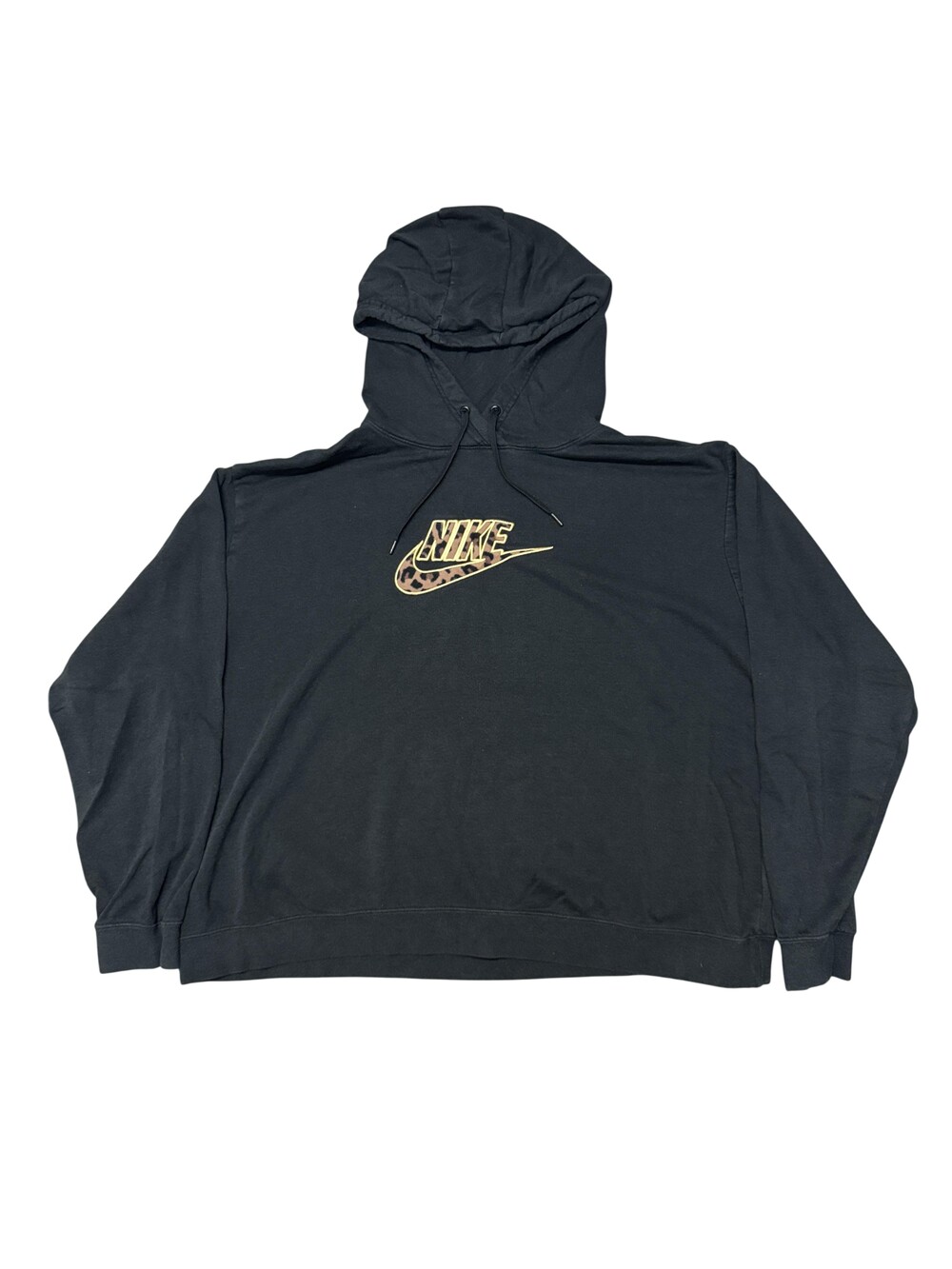 Nike Hoodie Sweatshirt Mens 2XL Black Fleece Pullover Leopard Logo Graphic